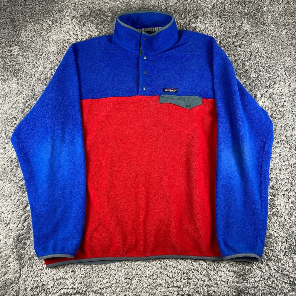Patagonia Synchilla Snap T Fleece Pullover Mens XXL Blue Red Colorblock Sweater